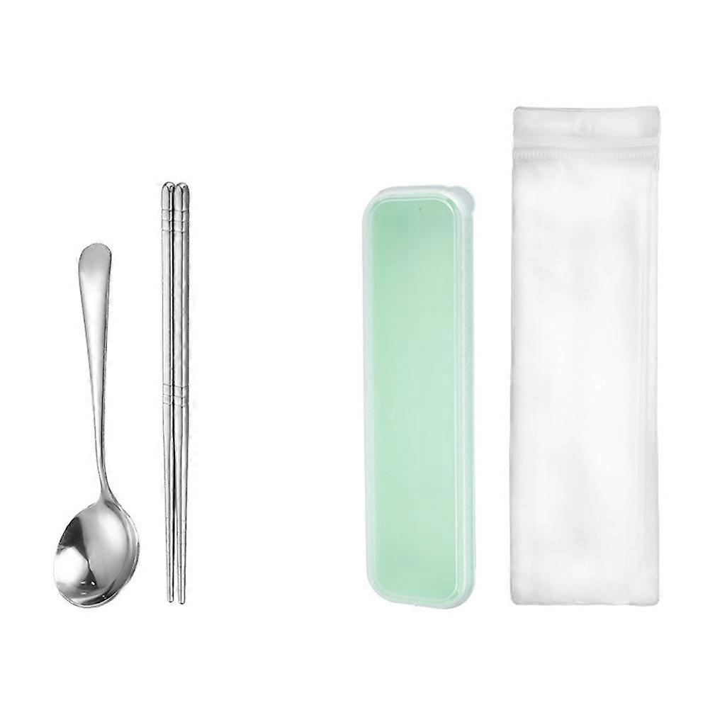 2pcs Cutlery Set Tableware Flatware Chopsticks Spoon Stainless Steel Silver
