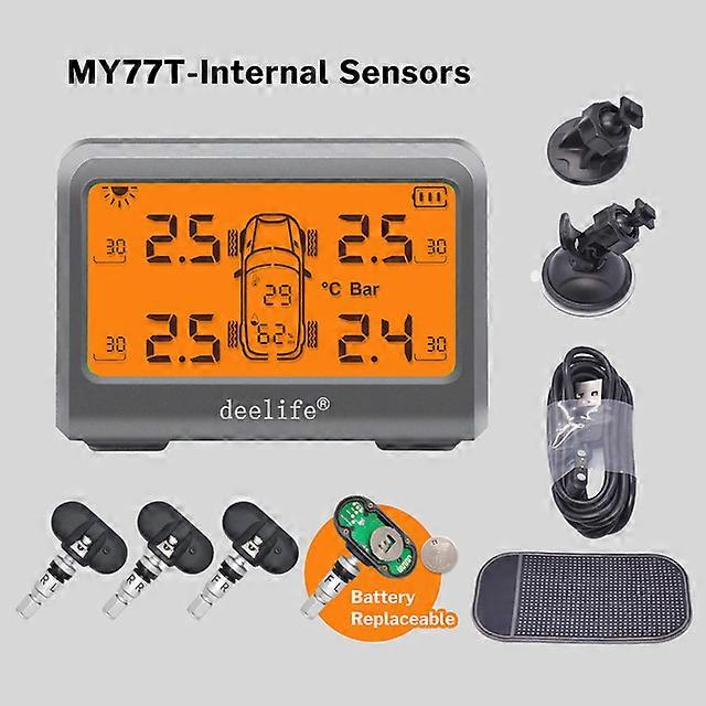 Solar TPMS Car Tire Pressure Monitoring System with 4 Wheel Tyre Battery Replaceable Internal External Sensors TMPS