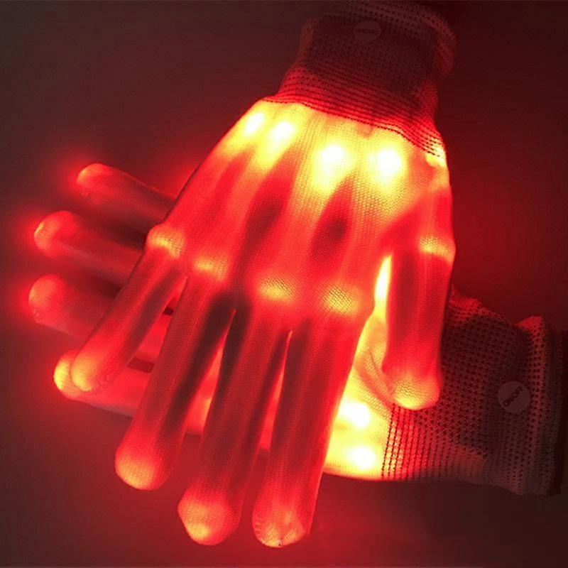 Led Gloves Red Colors 7 Modes Luminous Gloves Rave Gloves Finger Light Flashing Gloves Cool Fun Toys (One Size)