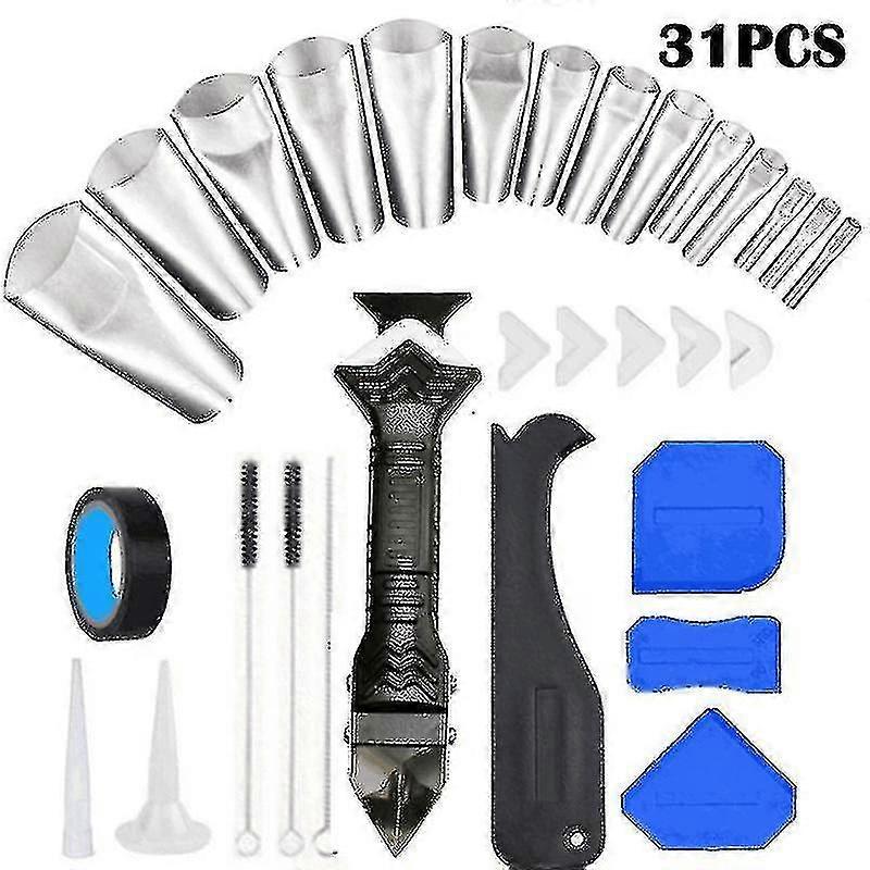 Caulking Tool Kit, 32 Pcs Caulking Tool, 3 In 1 Caulking Finishing Tool With Scraper & Caulk Nozzles White