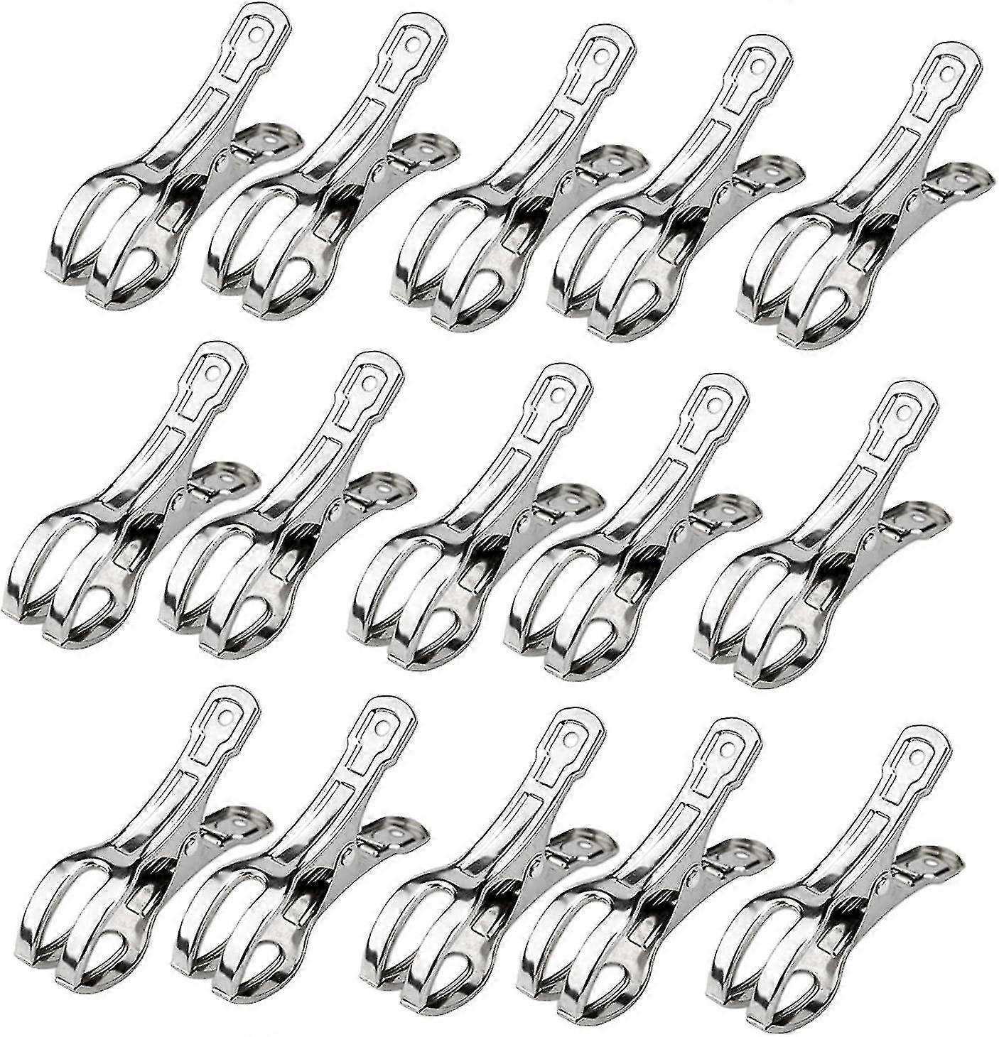 Set Of 15 Stainless Steel Beach Towel Clips For Clothes - Large Windproof Clips