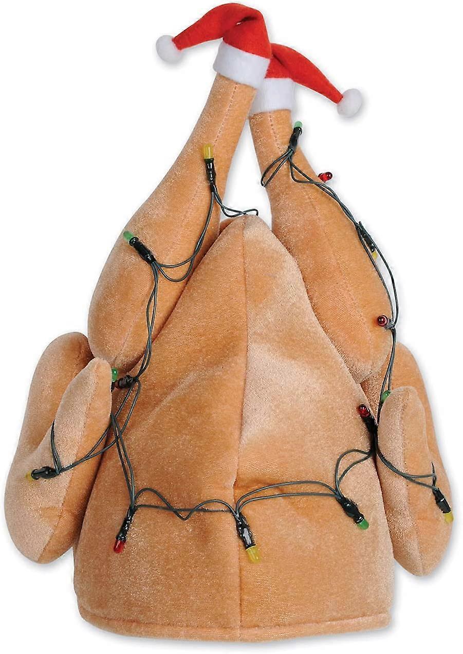 1-Pack Plush Glowing Christmas Turkey Hats, Tan, One Size