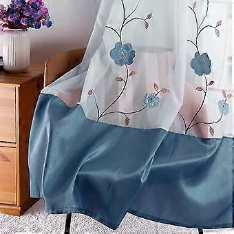 Tollpiz Tende Trasparenti Con Stampa Floreale Blu E Ricamo - Set 2 Pannelli 137x182 Cm - Con Tasca Per Asta, Per Camera Da Letto E Soggiorno - 3