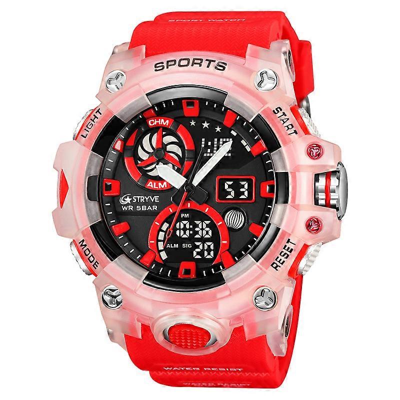 STRYVE Brand Men Sports Watches Dual Display Analog Digital LED Electronic Quartz Wristwatches 50m Waterproof Watch 8027