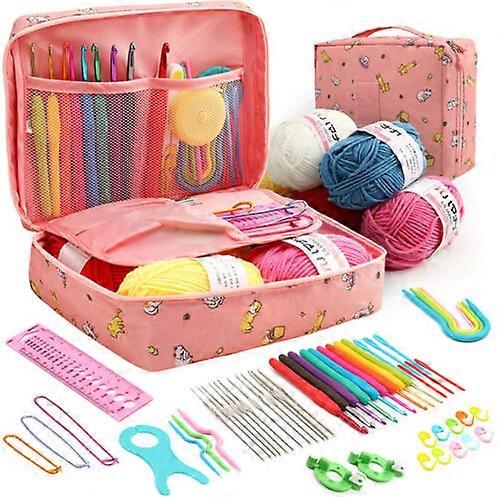 59 Pack Ergonomic Crochet Hook Set 5 Rolls Yarn Knitting Needles Kit for Starters