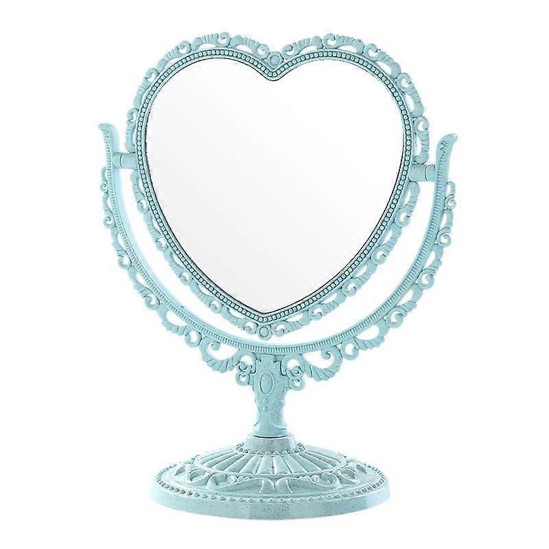 Winter promotion,Makeup Mirror Simple Cute Heart Shape Makeup Mirror Plastic Double Sided Rotating Vanity Mirror (Blue)