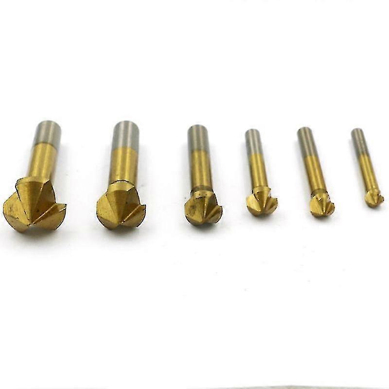 6 Piece 3 Flute 90 Degree Conical End Mill Titanium Coated