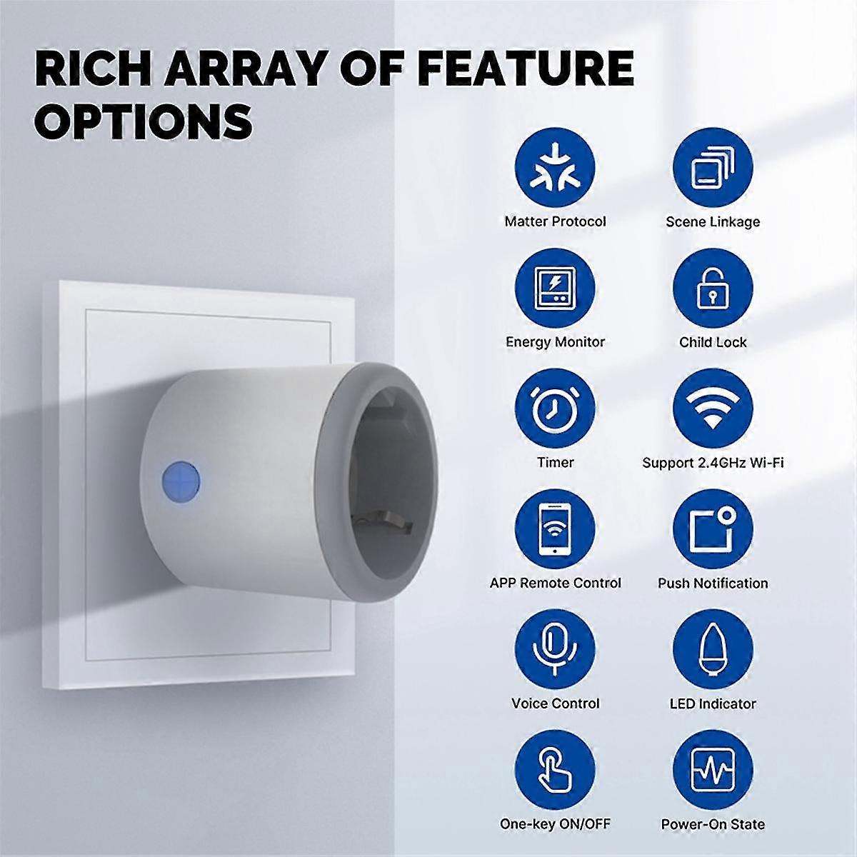 Matter Wifi Socket Graffiti Smart App Remote Timing Multifunctional 16a Power Meter Function Socket With Eu Plug-a