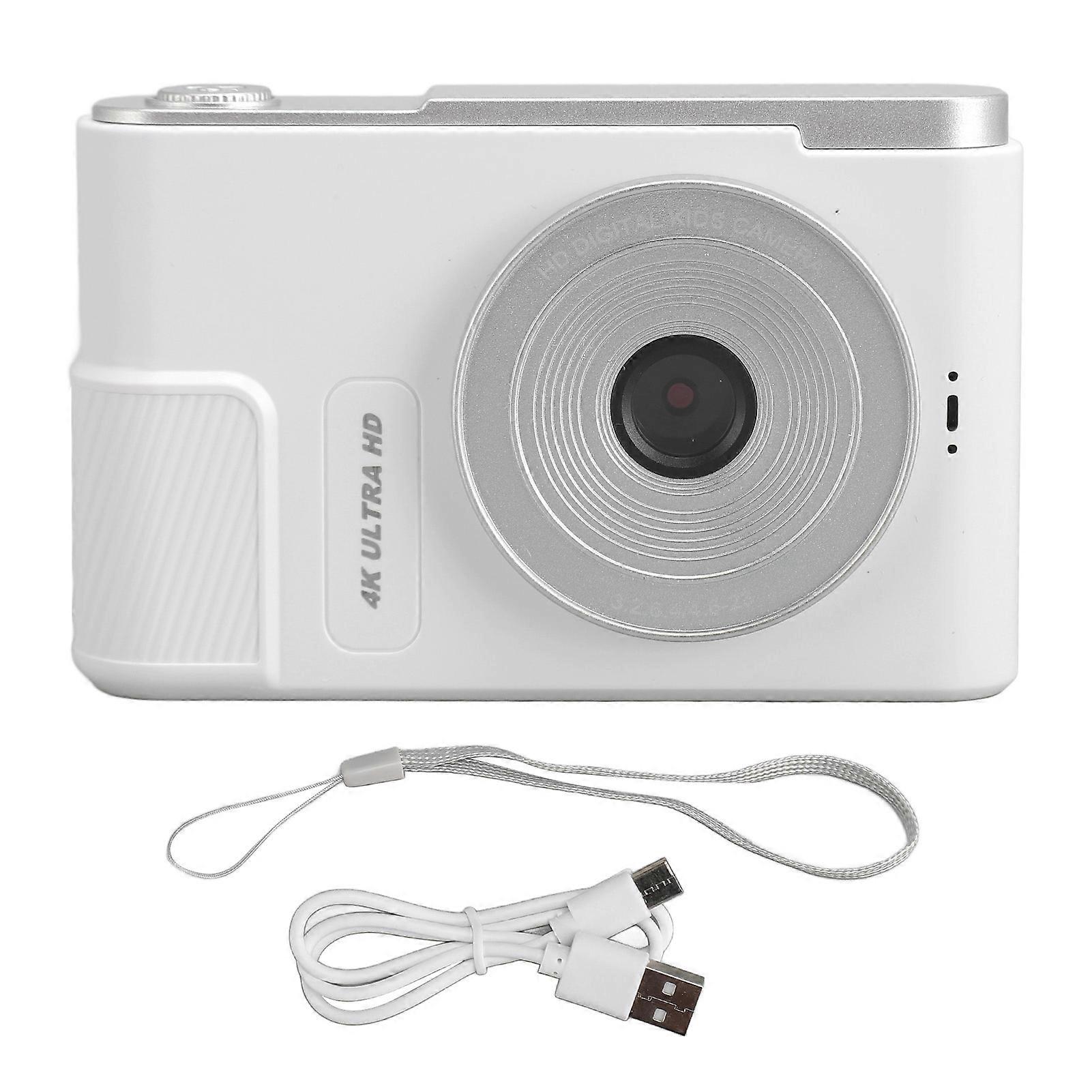 48MP Digital Camera 4K Video 16x Digital Zoom 2.4 Inch Screen Portable Compact Camera for Kids Students Vlogging White