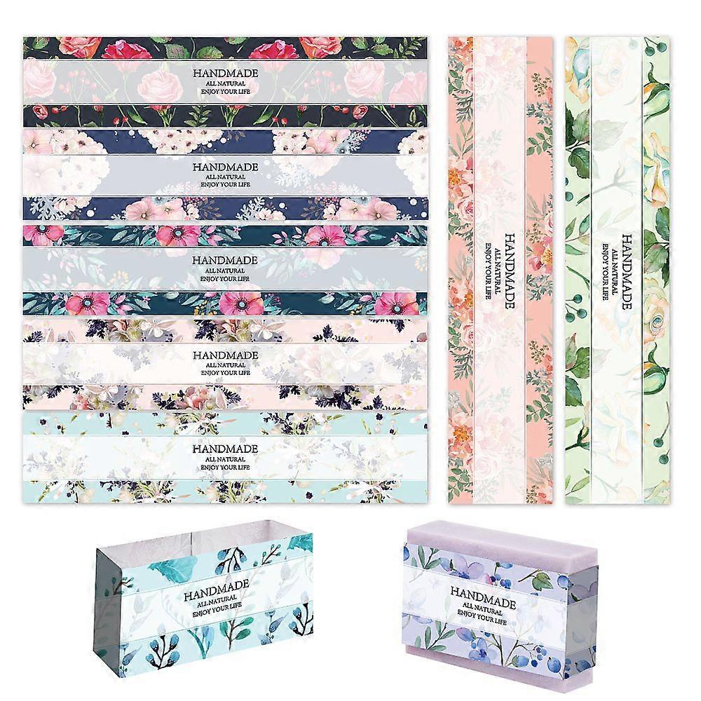90Pcs 9 Style Soap Paper Tag Rectangle with Word HANDMADE ALL NATURAL BNJOY YOUR LIFE Both Sides Coated Art Paper Tape with Tectorial Membrane for Soa