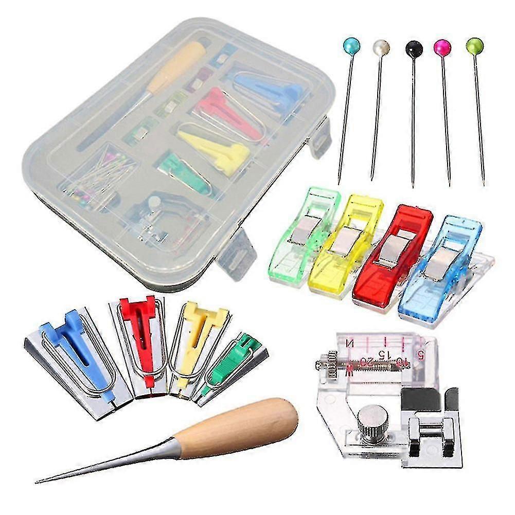 Fabric Bias Binding Tape Maker Kit Patchwork Binder Foot Awl Clips Pins Household Diy Sewing