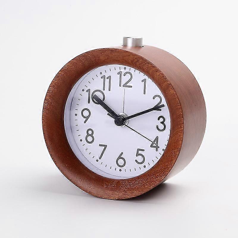 Round Wooden Alarm Clock With Arabic Numerals, Non-ticking Silent, Backlight, Battery Operated, Nature