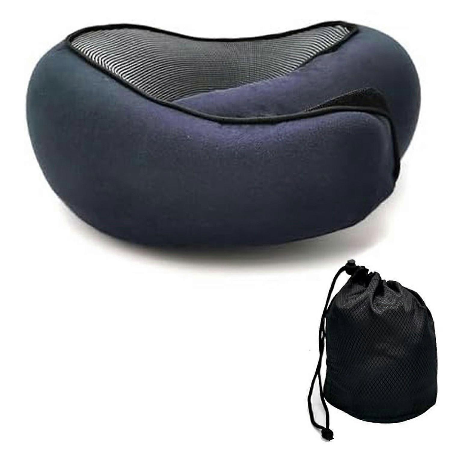 Memory Foam Snail Travel Pillow Portable U-Shaped Airplane Office Nap Neck Support Pillow - Navy Blu