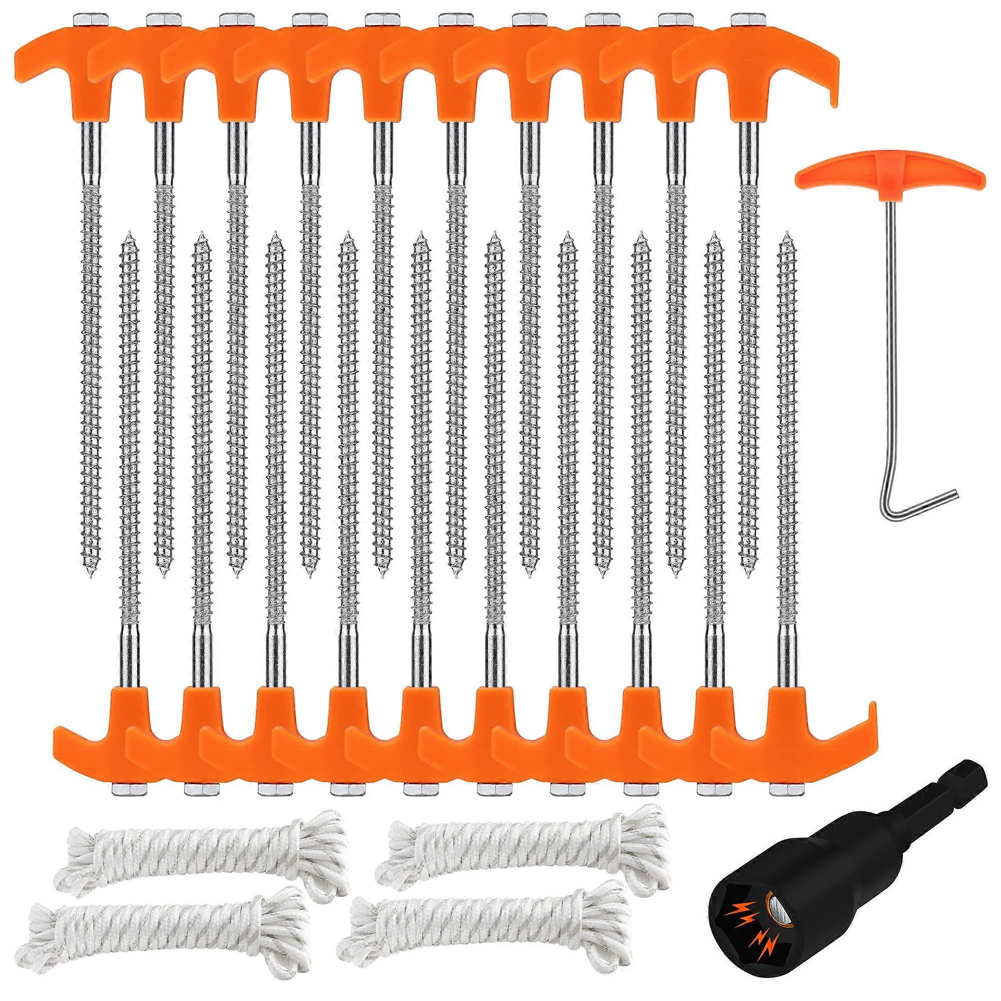 26 Pack Camping Tent Stakes with Durable Rope, Stopper Hook, and Rust-Resistant Steel Construction