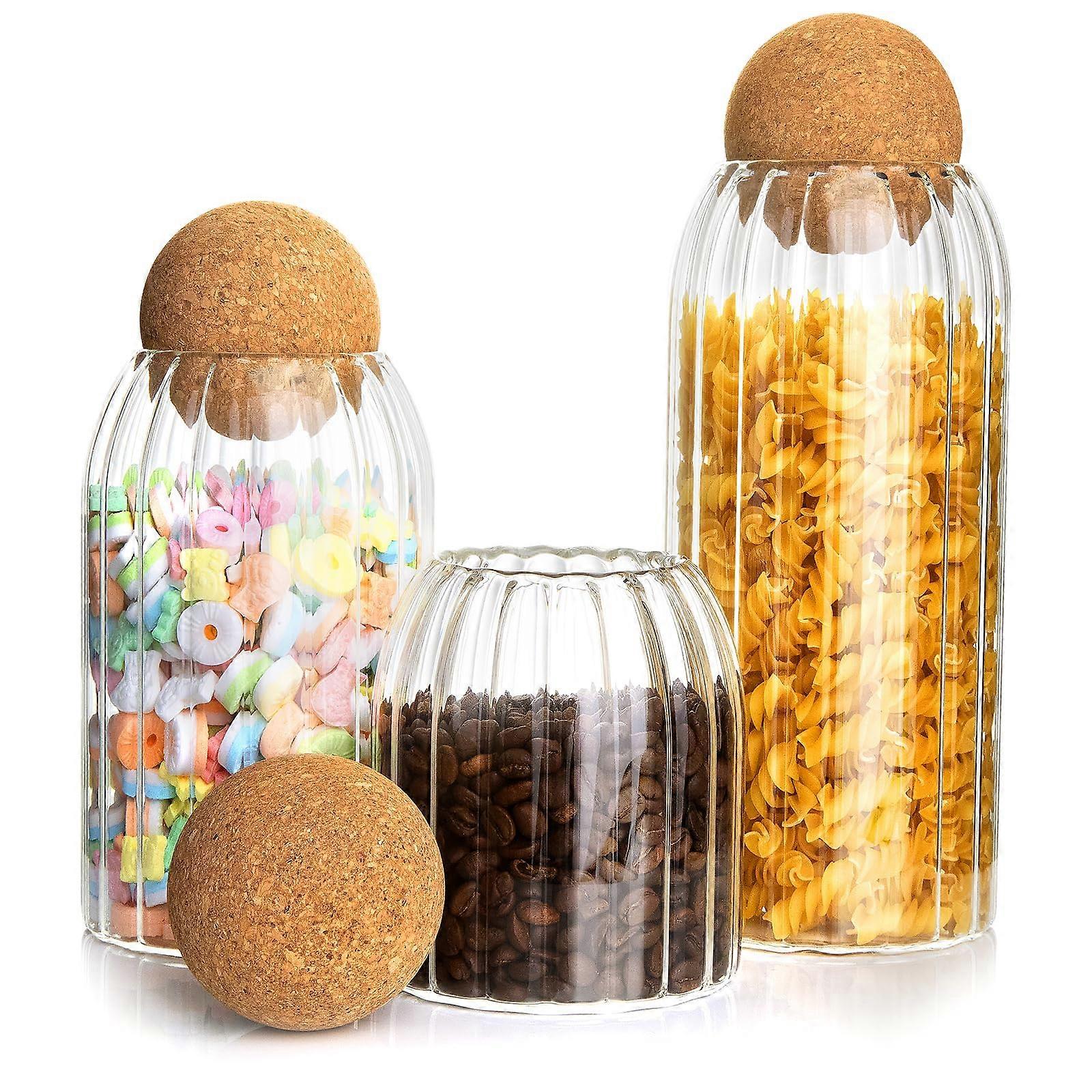 3-Piece Glass Storage Jar Set – Cork-Lidded Containers for Coffee & Spices