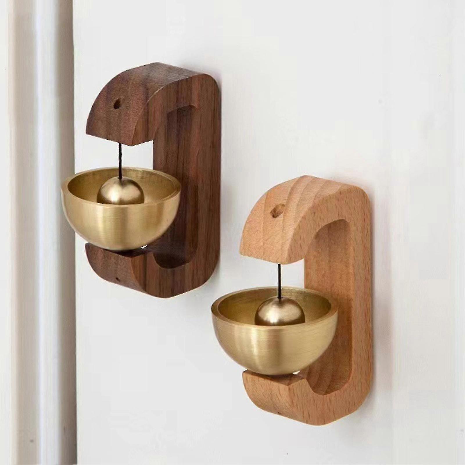 Sonnette de commerçant attachée magnétique pour l’ouverture de la porte - Carillon de porte d’entrée décoratif avec cloche en laiton-d - Sonnette en bois doré