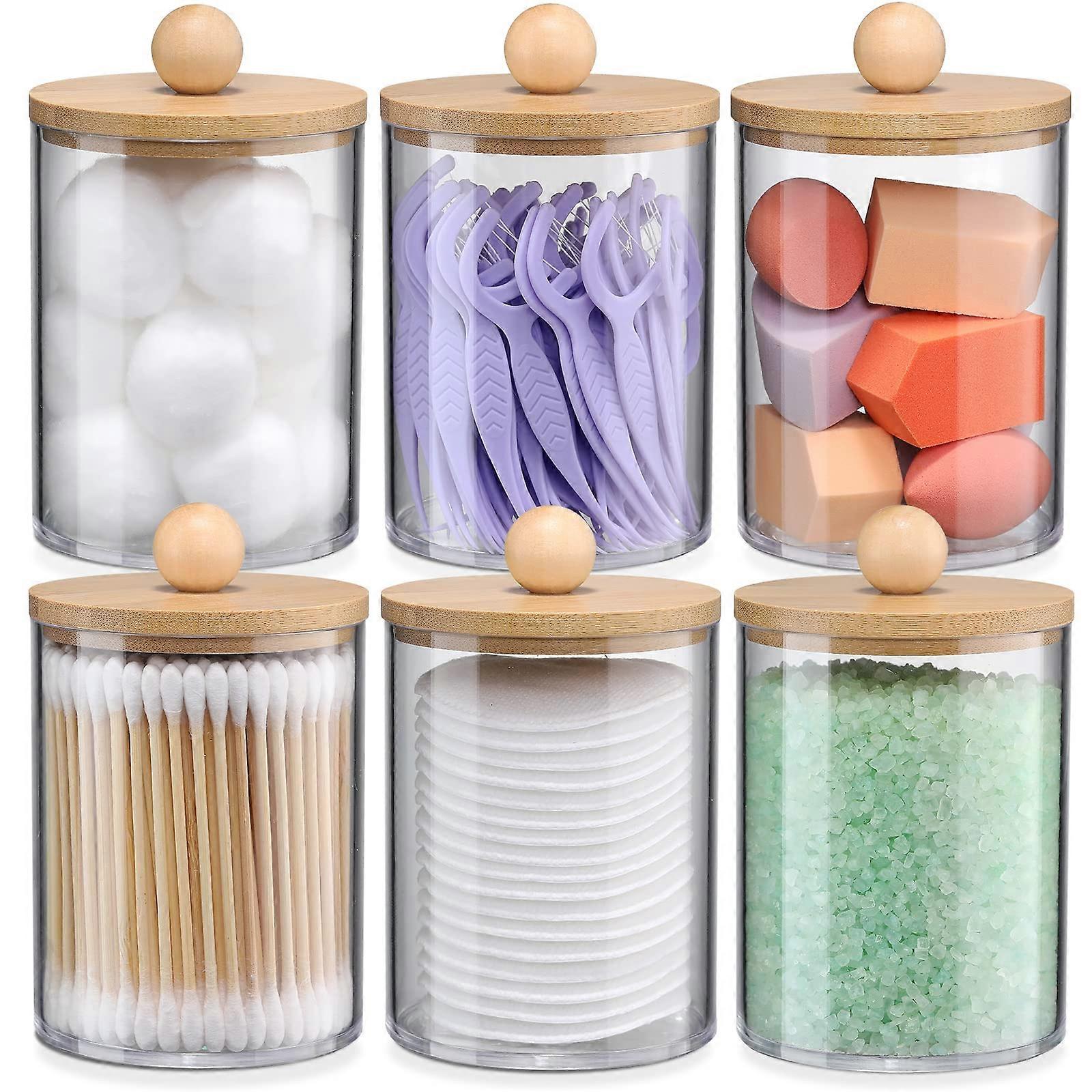 Bamboo Qtip Holders 6 Pack For Bathroom Storage Of Cotton Balls Swabs Pads Floss Natural Bamboo