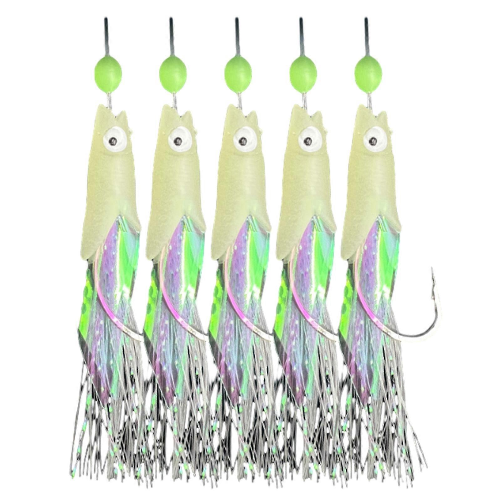 5Pcs leuchtendes Angel-Rig, Angelköder Köder-Rig Fischhaut Sea Rig, leuchtet Angelhaken Angelhaken für Salz / Süßwasser