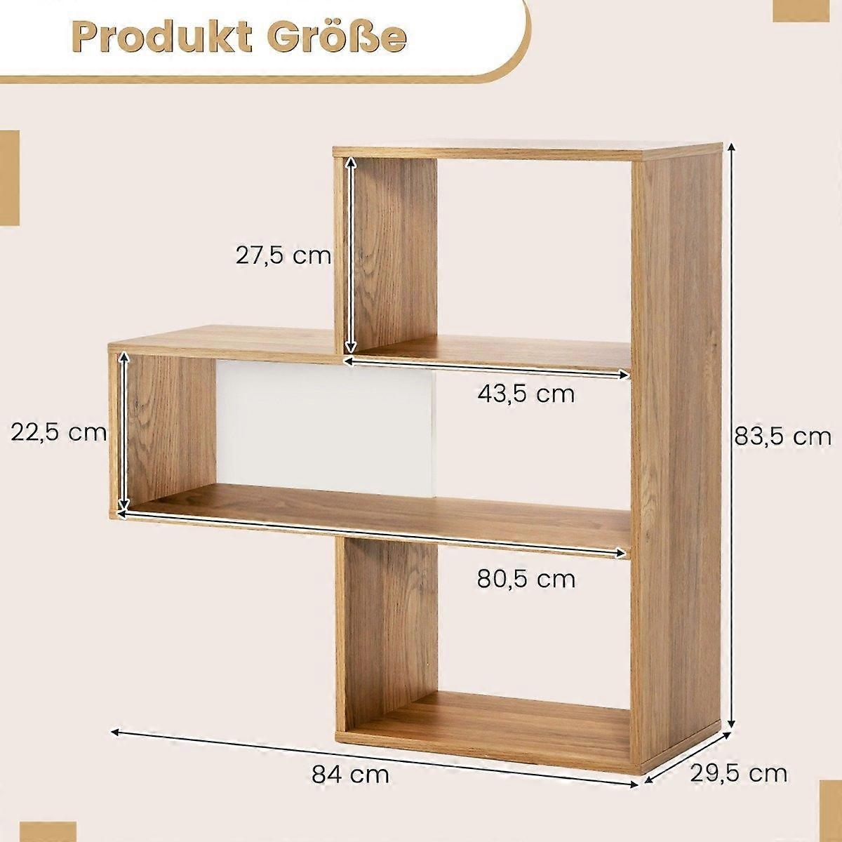 Convex bookcase with 3 shelves and anti-tip Modern presentation shelf, natural