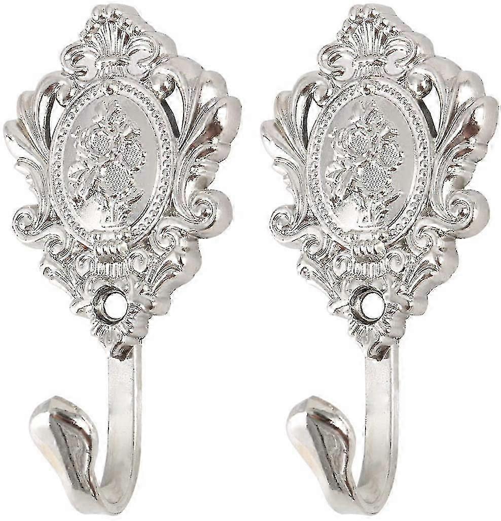 Curtain hooks, 2 - piece set with ornate floral and scroll design, made of durable metal for elegant window decor