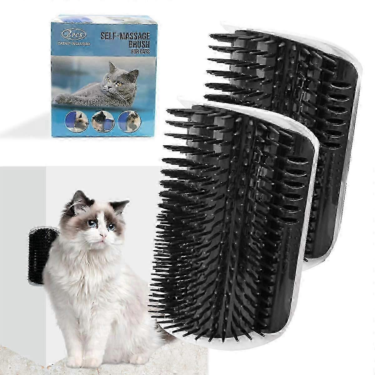 2 Pack Corner Brush for Cats Cat Corner Self Groomer Cat Grooming Wall Massage Brush with Catnip Softer Cat Wall Comb Self Massage Tool (Black)