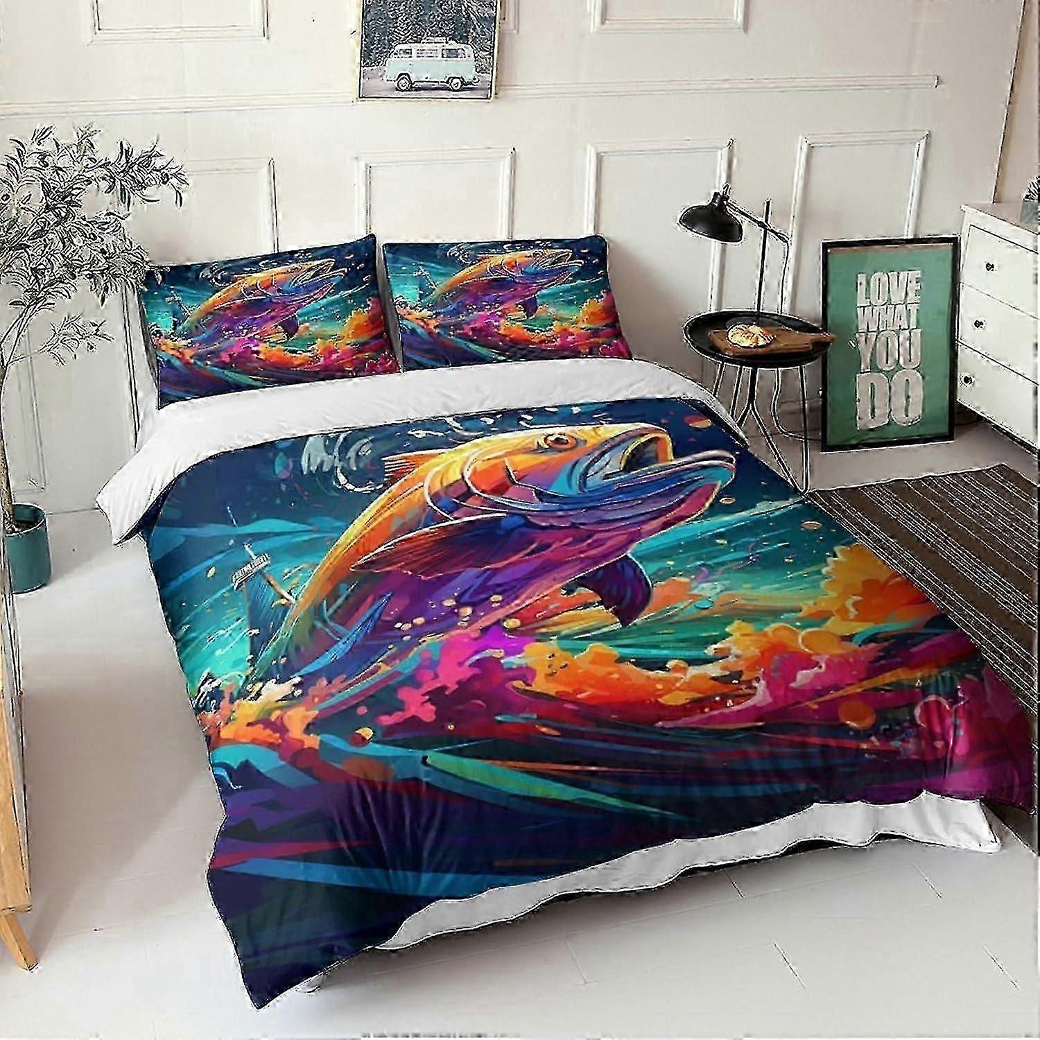 J2871 Lenzuola Tonno Set di biancheria da letto 3D Copripiumino con federe Set di copripiumino per animali colorati in microfibra Set di 3 pezzi Set di copri trapunta con