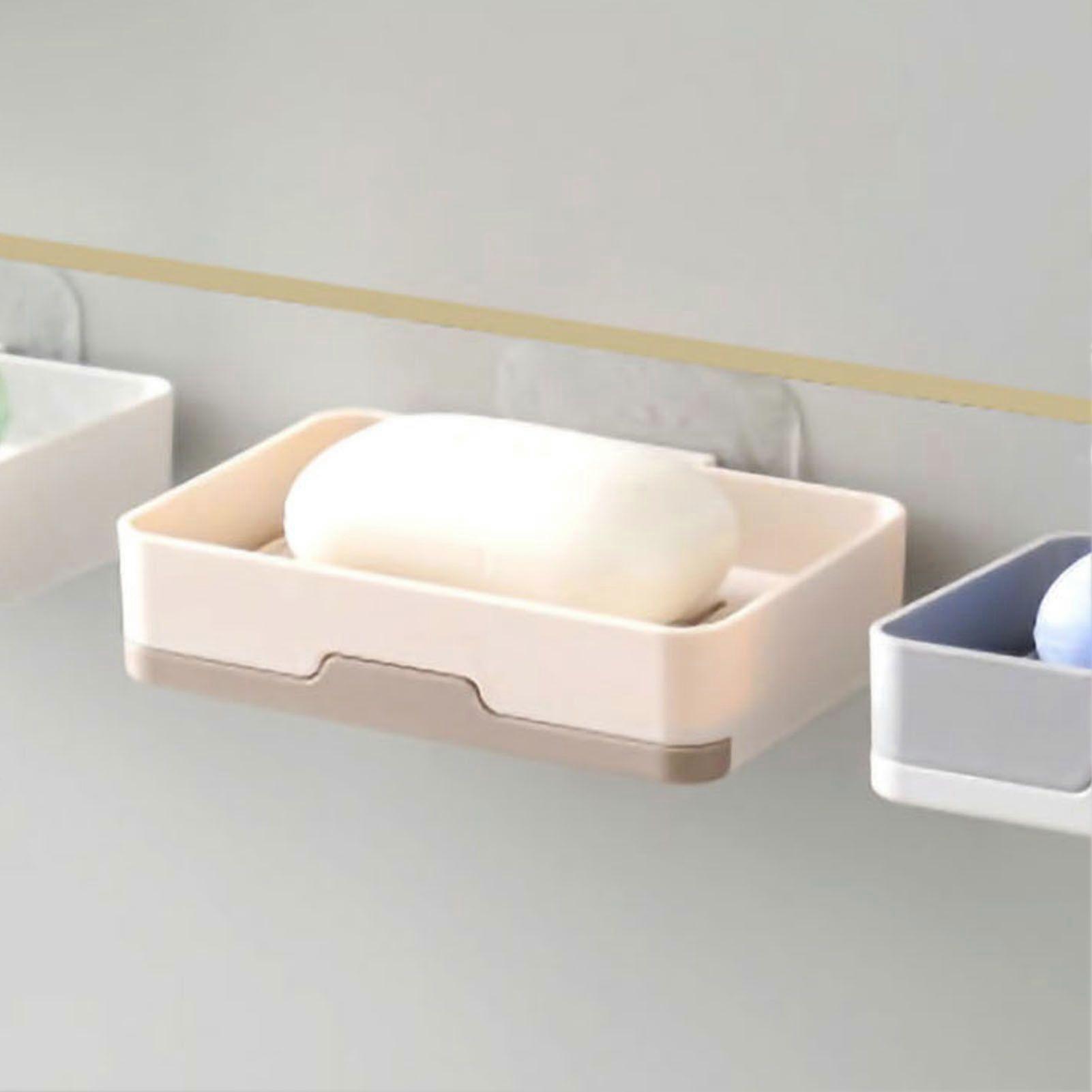Soap Box Draining Case Holder Rack Plastic Hole Free Installation for Bathroom Toilet Khaki 1 Layer