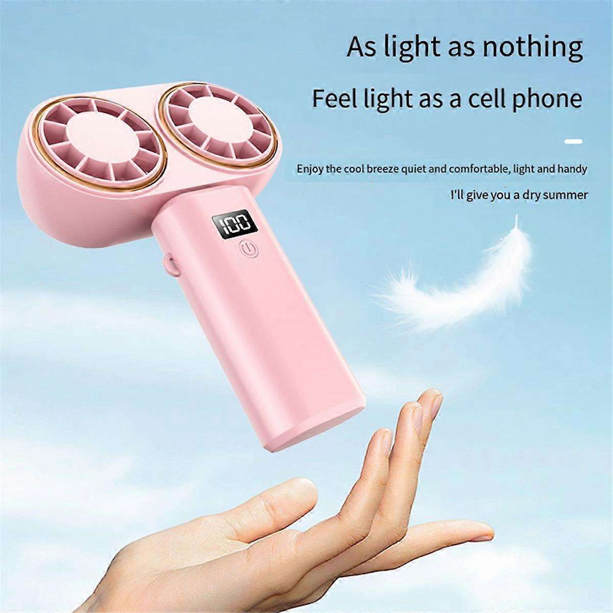 USB Rechargeable Dual-Head Fan 2400mAh Handheld Fan,Blue