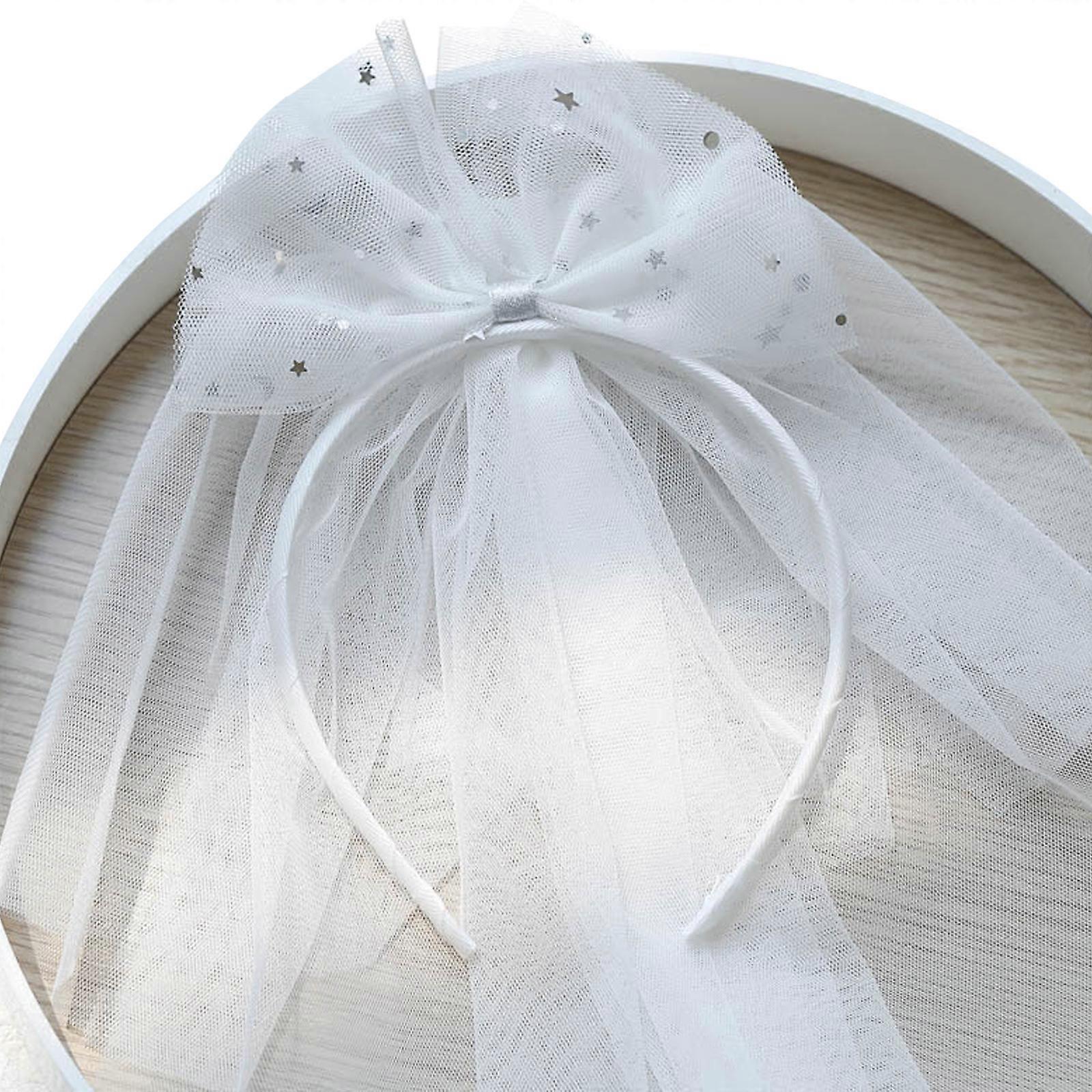Comfortable Headband with Bowknot & Mesh Birthday Party Headband Fabric Headpiece for Child Aged 1-8 for dressing Up Event White 2