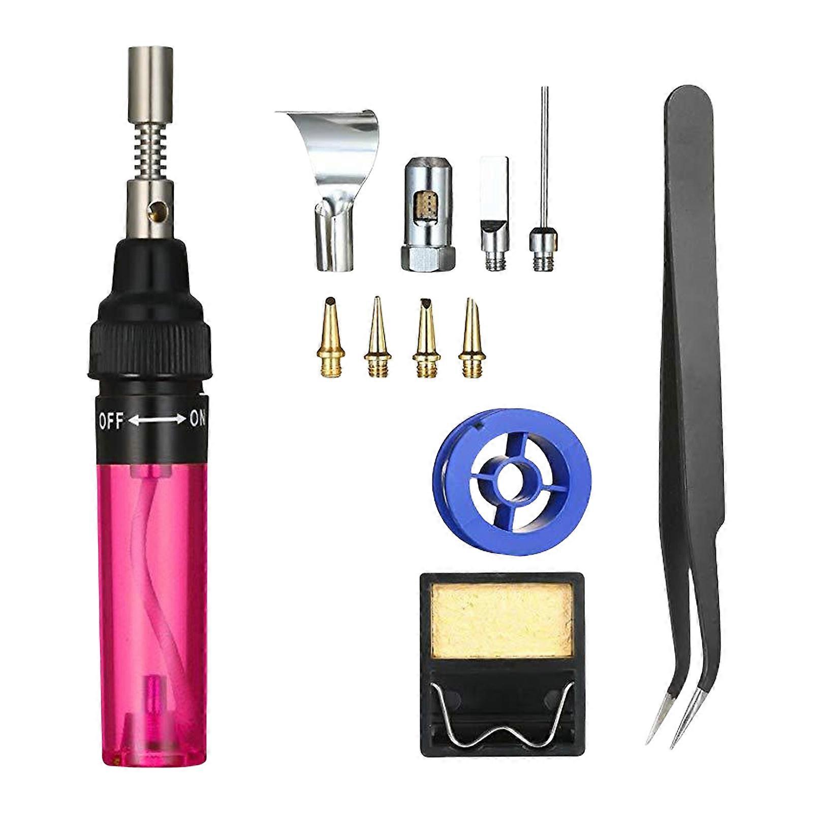 Multipurpose 12Pcs Wireless Butanes Gas Soldering Iron Pen Set Gas Blows Torches Welding Tool for Home and Workshop Use Red