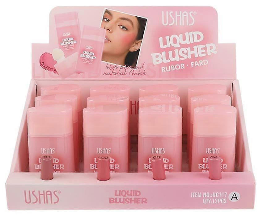 (Display box) 8-color sponge head blush waterproof and long-lasting 12 pcs in a box UC117A + B
