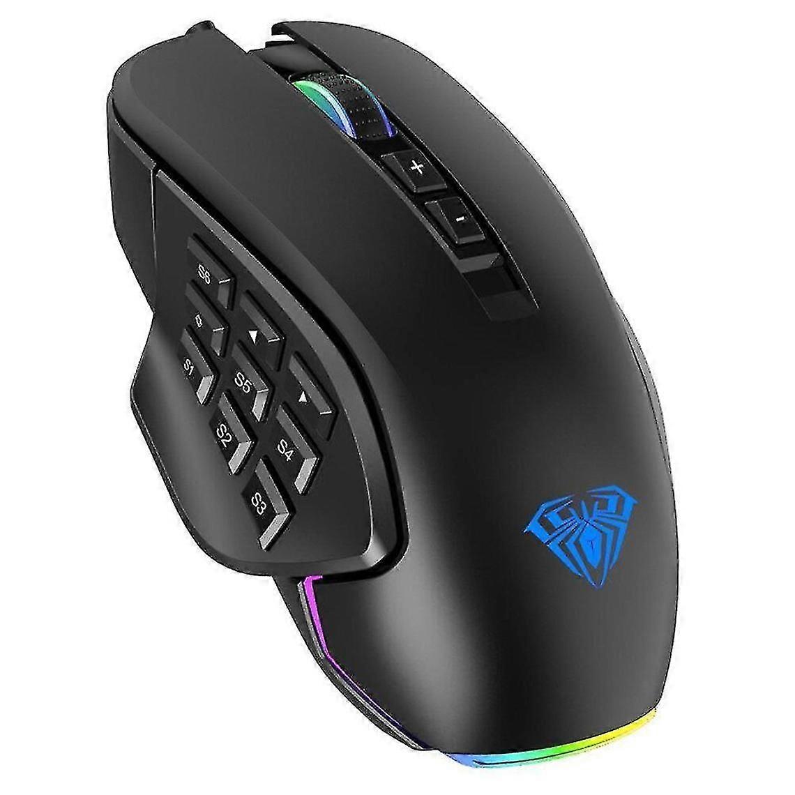 MMO Gaming Mouse with Side Buttons Macro Programming 10000 DPI Adjustable 14 Key USB Wired RGB