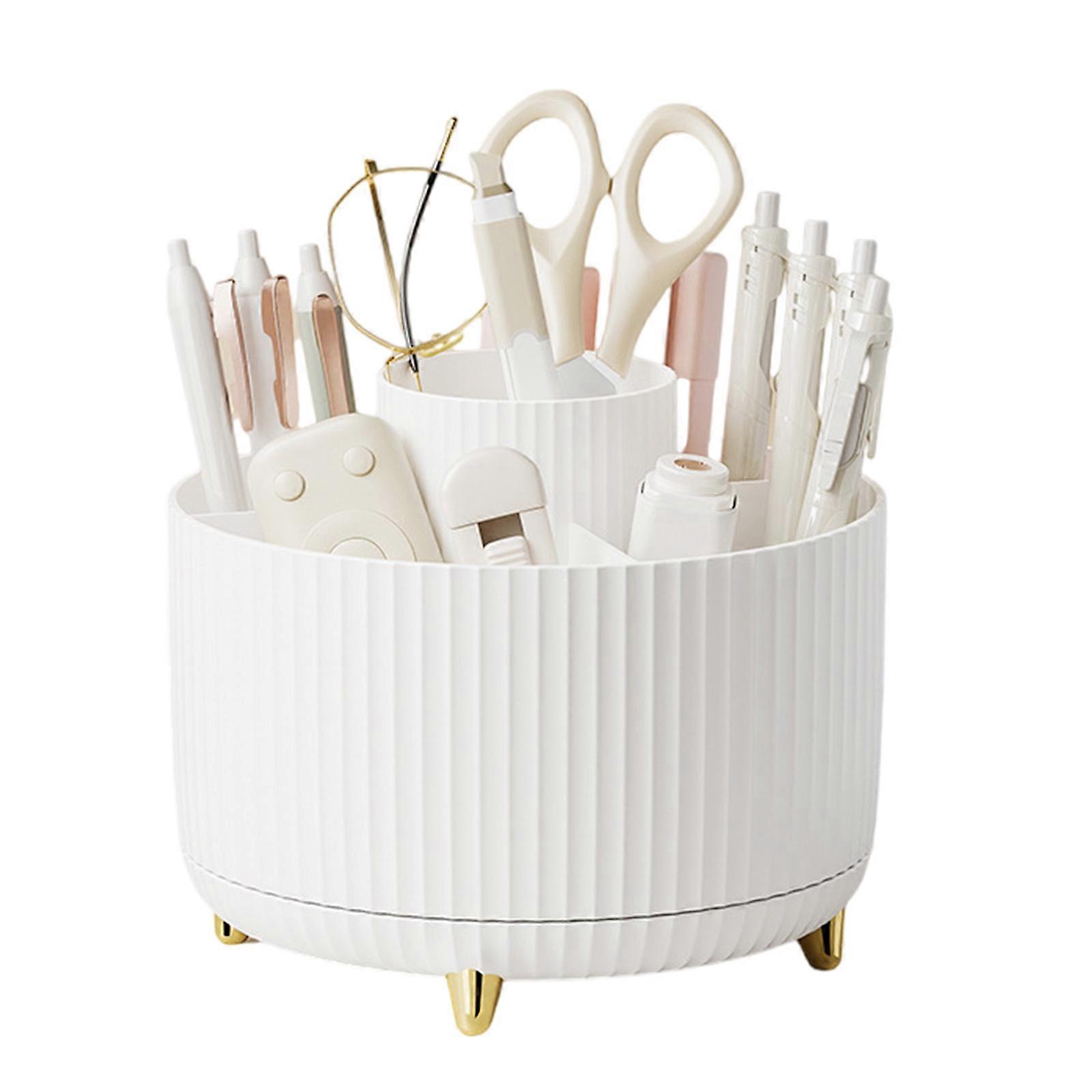 Rotating Desk Stationary Organiser Pen Pencil Holder 6 Compartments Art Supply Organiser Makeup Supplies Storage Holder purest white