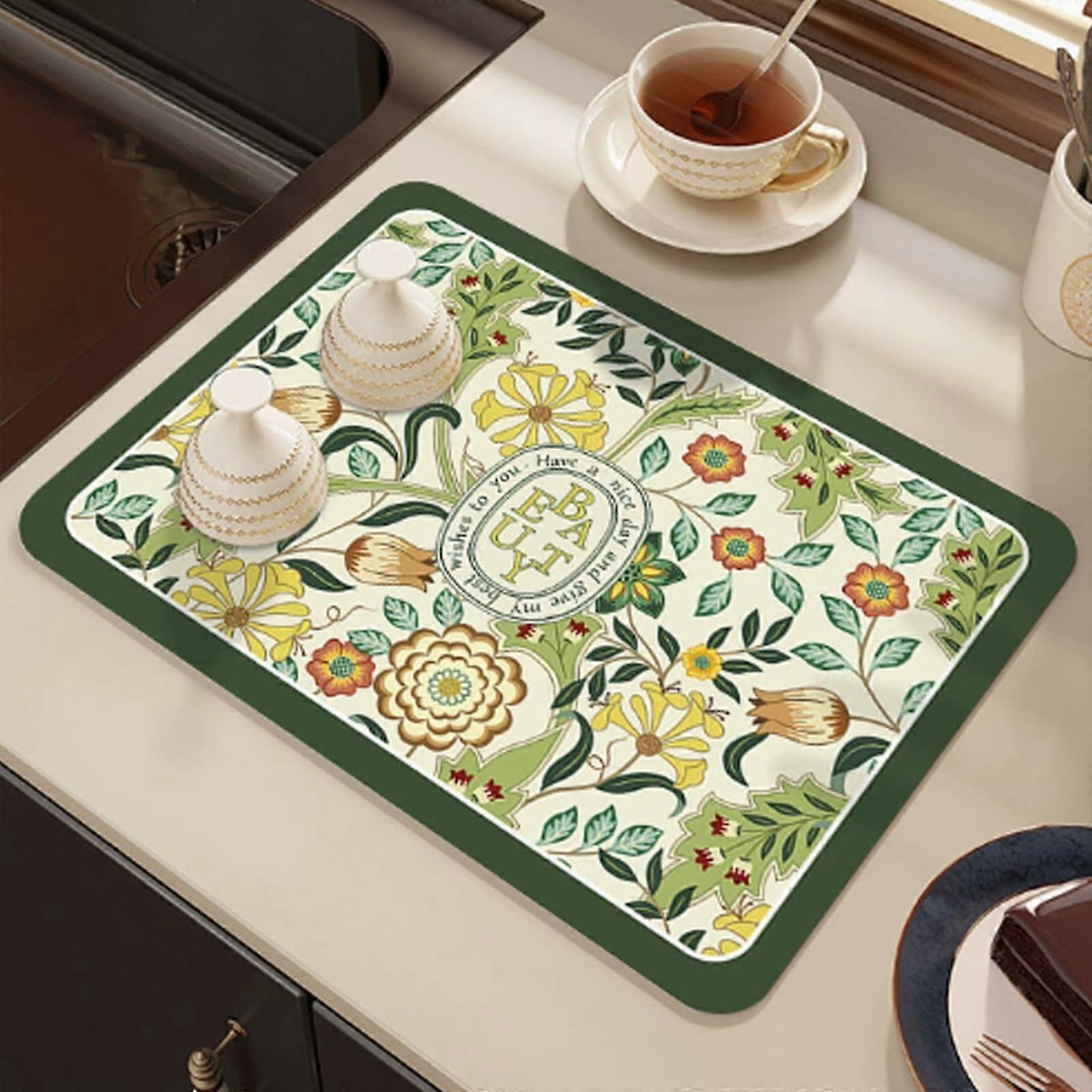 Fantasy Style Absorbent Vintage Diatom Mud Non-Slip Quick Dry Draining Mat for Kitchen Sink 15.7x23.6 Inch