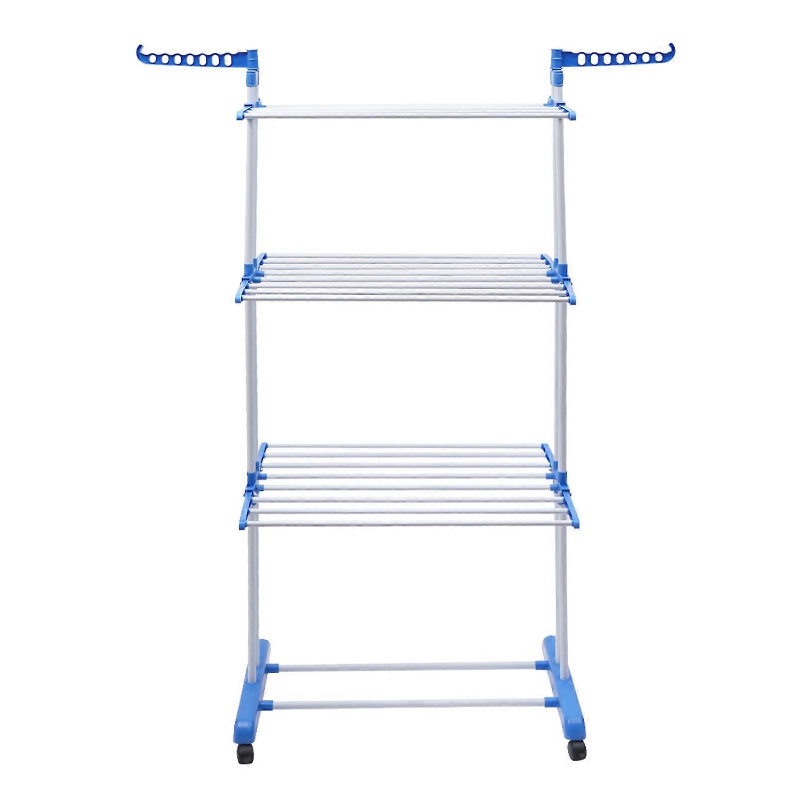 4-Layer Metal Laundry Clothes Dryer Station, Multifunctional Stainless Steel Drying Rack with Two Wings, Blue