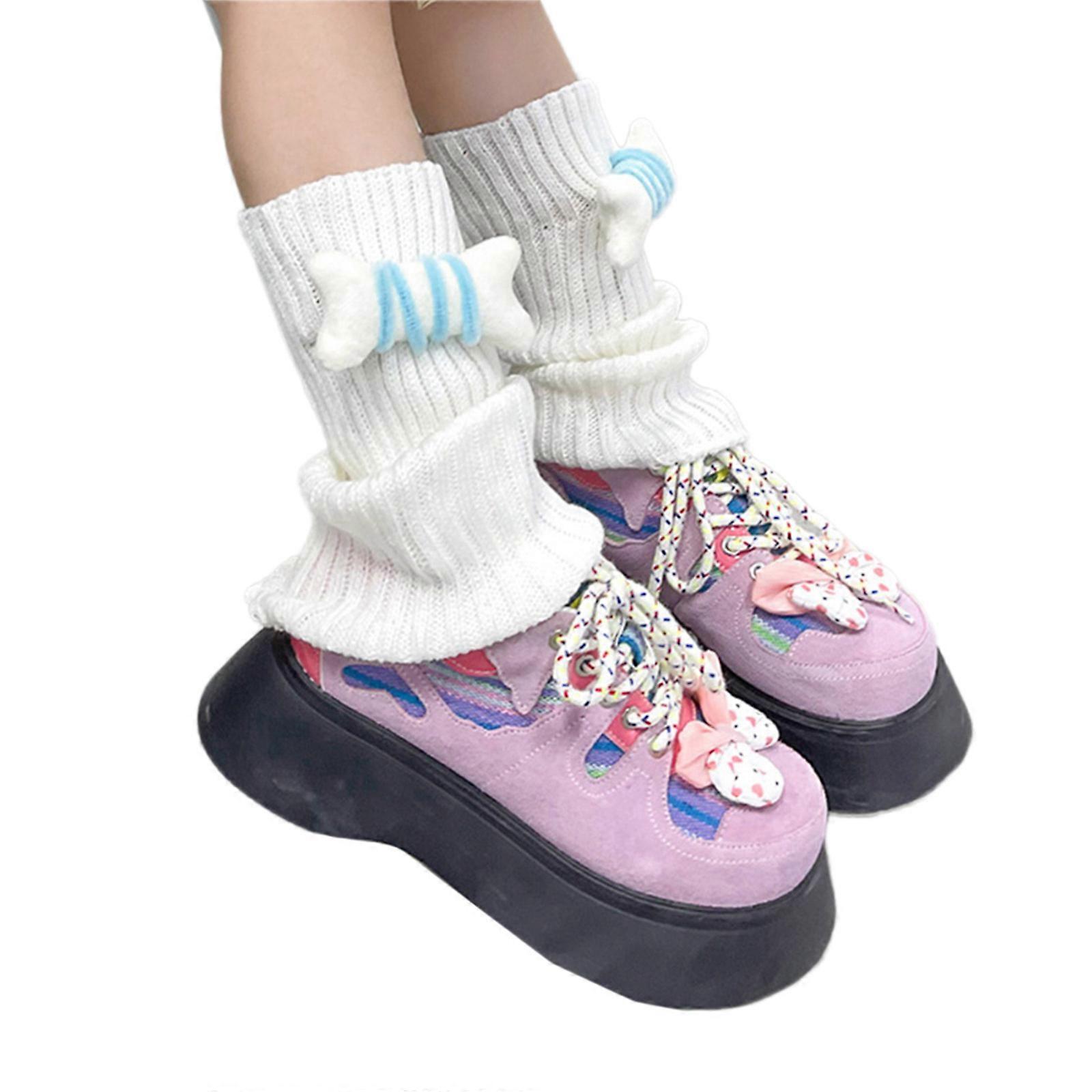 Manches de jambe pour filles à la mode Chaussettes empilées confortables Chauffe-jambe extensible pour les spectacles sur scène et les familles à la mode Blanc S
