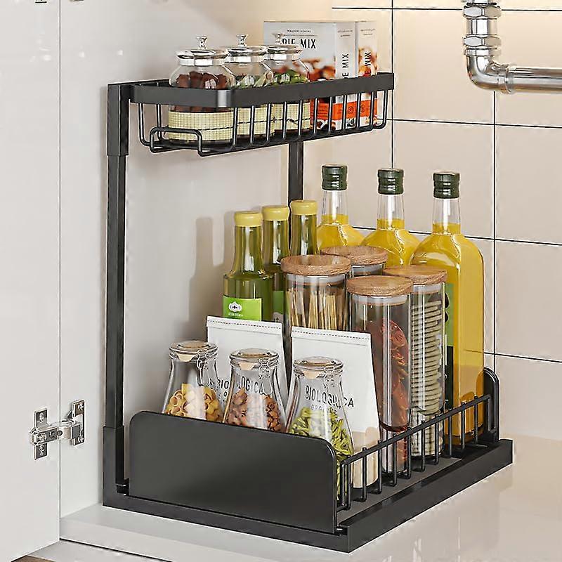 Sink Organizers and Storage - L-Figure 2 Layer Sliding Design for Kitchen and Bathroom - Space-Saving Organizer, Durable Material