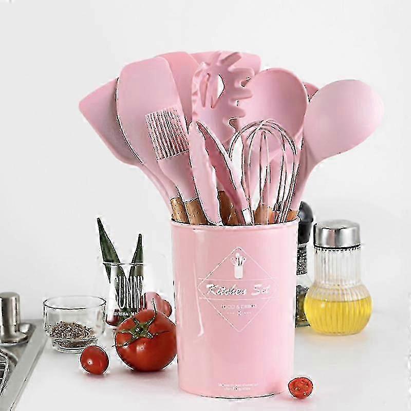 Kitchen Utensil Set Silicone Cooking Utensils - Wooden Kitchen Utensils Pink_Featured Gift