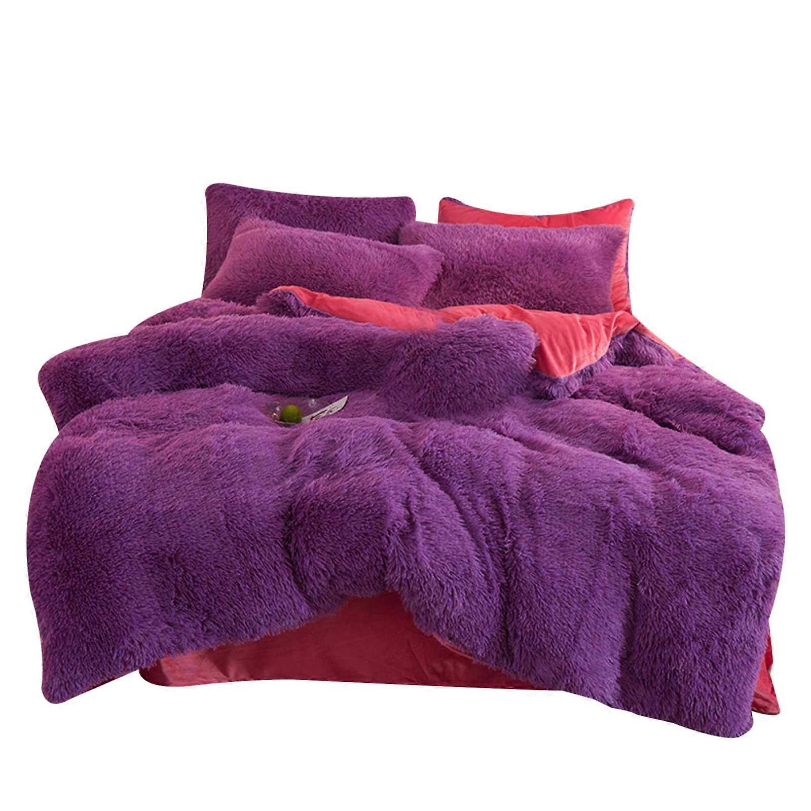 4pcs/set Colorful Fluffy Bedding Set Long Plush Quilt Cover Bed Sheet Pillowcase Set