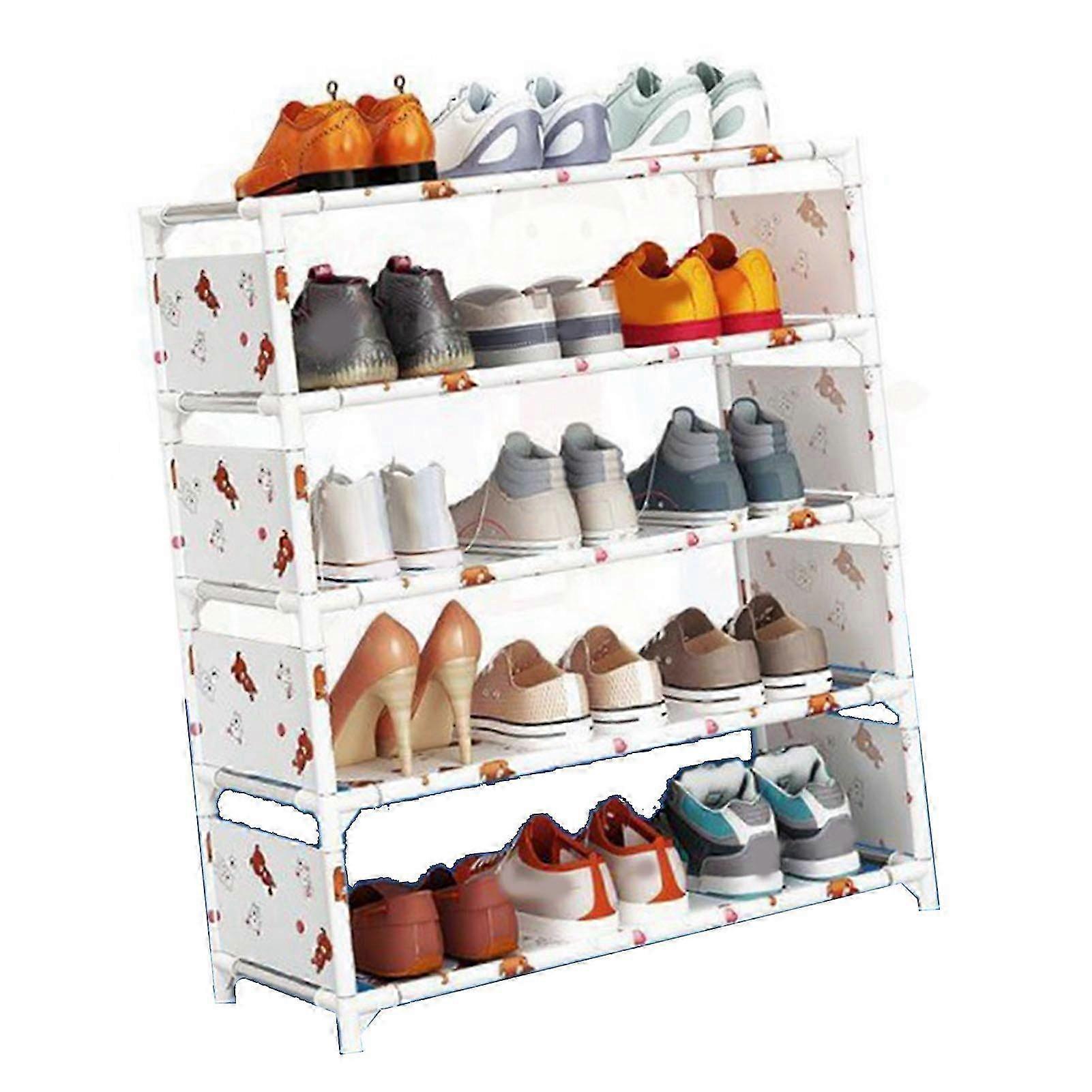 Sturdy Metal Shoe Organizer 5-Tier with Bear Pattern for Doorway Storage