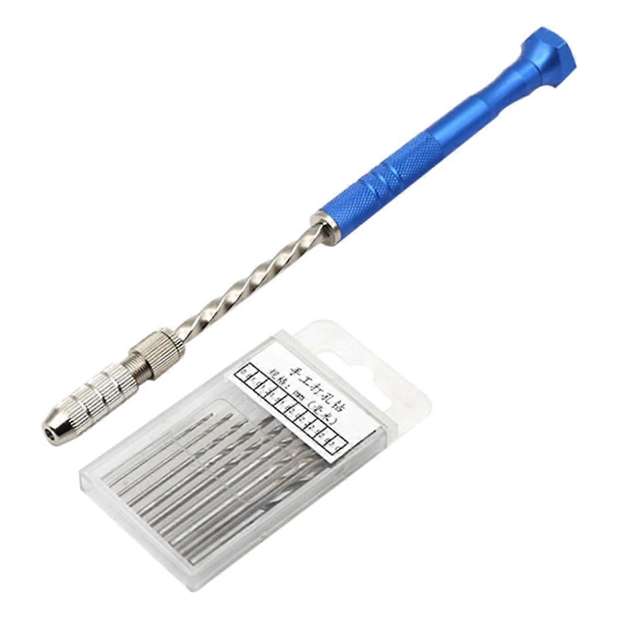Semi Automatic Hand Drill Tool 1-Set Kit Blue Silver With Precision Drill Bits Included For Easy Operation