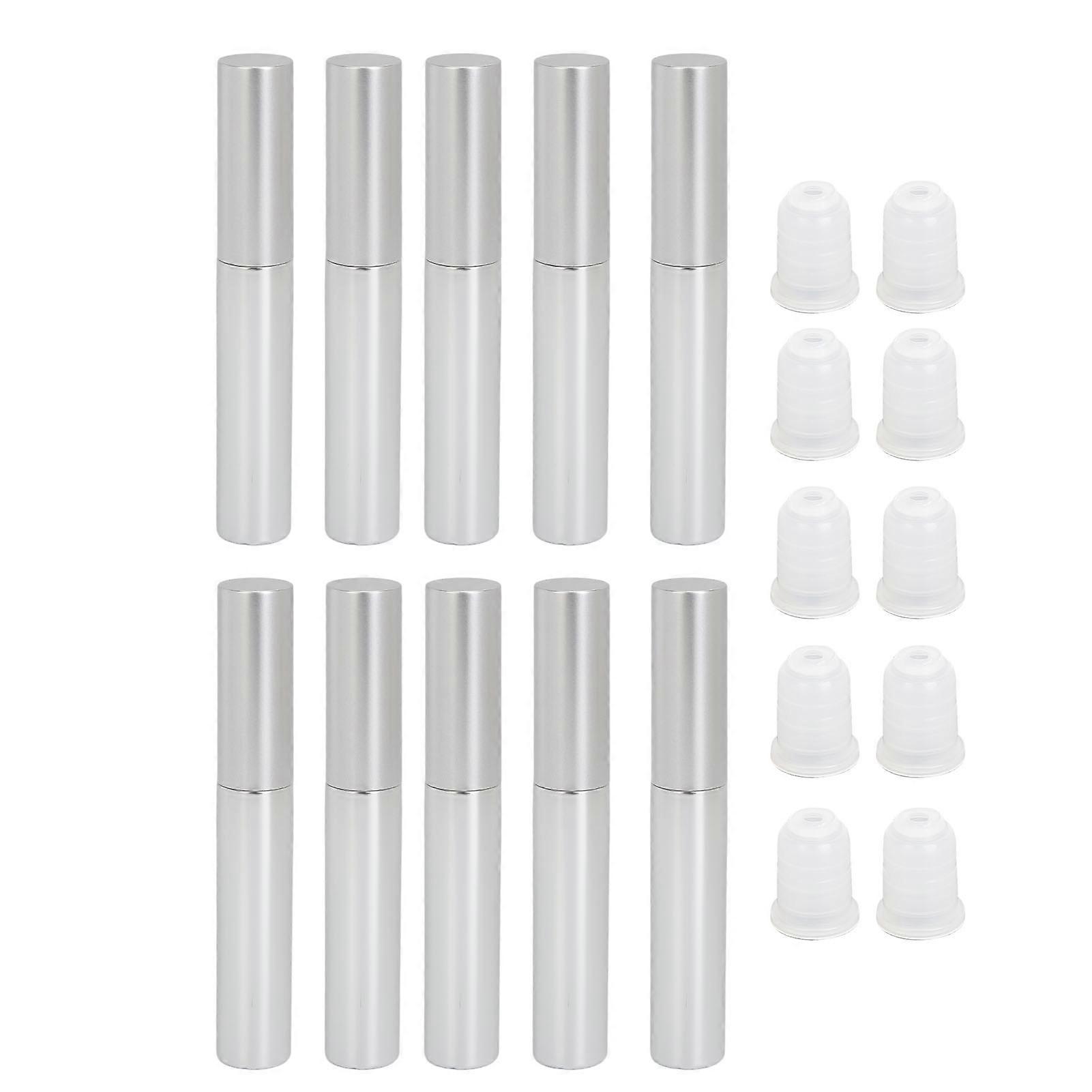 10pcs Empty Mascara Tube with Eyelash Wand 10ML Refillable Eyelash Cream Container Bottle Silver