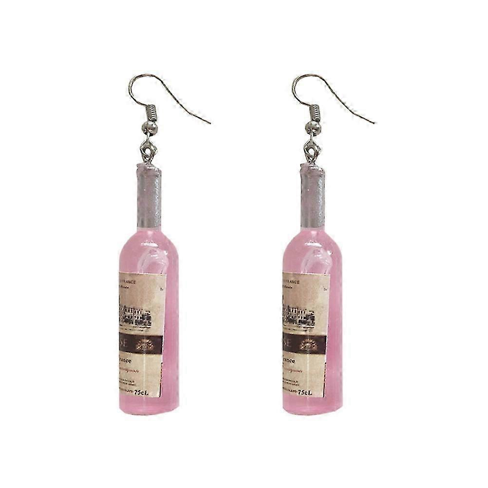 Wine Bottle Shaped Earrings Elegant Dangle Ear Hooks Pink Random Sticker Color
