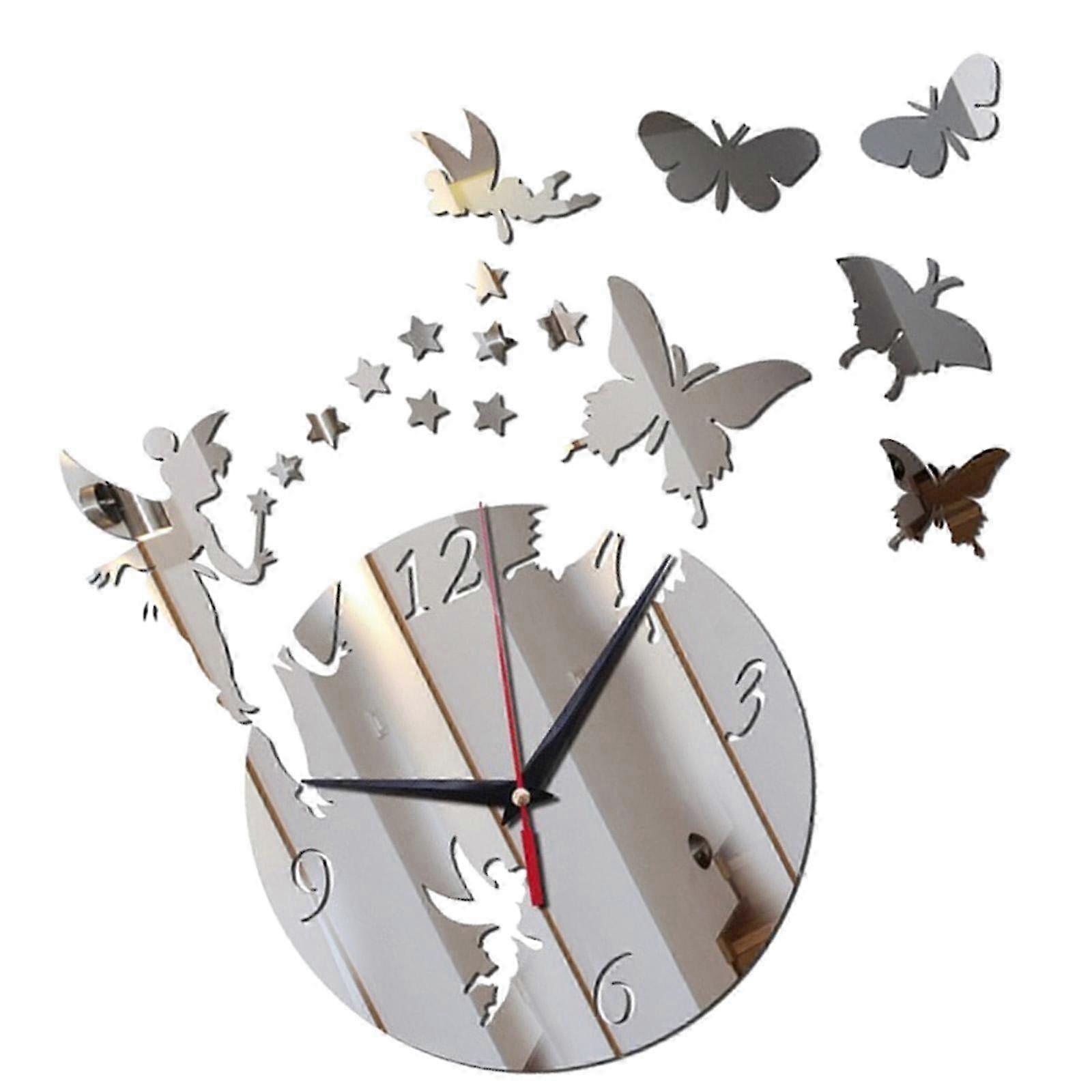 3D Butterfly DIY Acrylic Wall Clock with Mirror, Mute Modern Large Silent Design for Home Decor