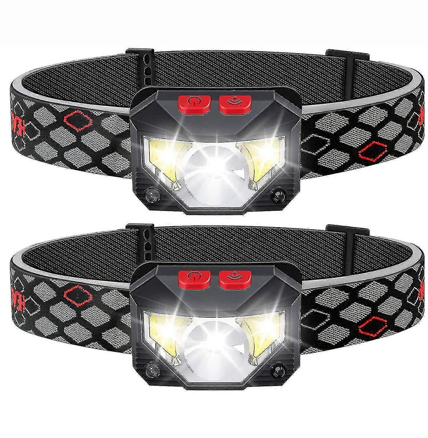 Led Headlamp, 2-pack Waterproof Flashlight Motion Sensor Control Lamp