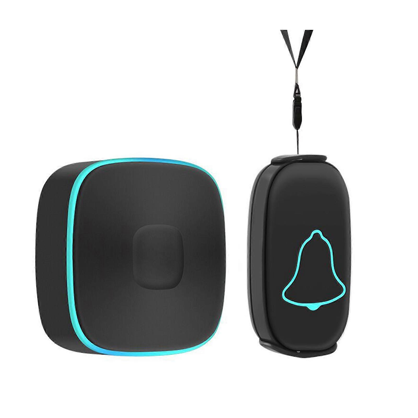 Wireless Doorbell Waterproof with 1 Transmitter and 1 Receiver One Button Alarm Caregiver Pager Black 
