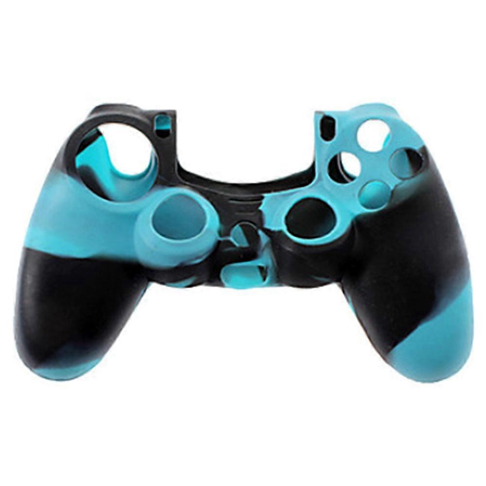 PS4 Controller Skin Grip Cover Case Set Protective Soft Silicone Gel Rubber Shell & Anti-Slip Thumb Stick Caps-Light blue black camouflage-