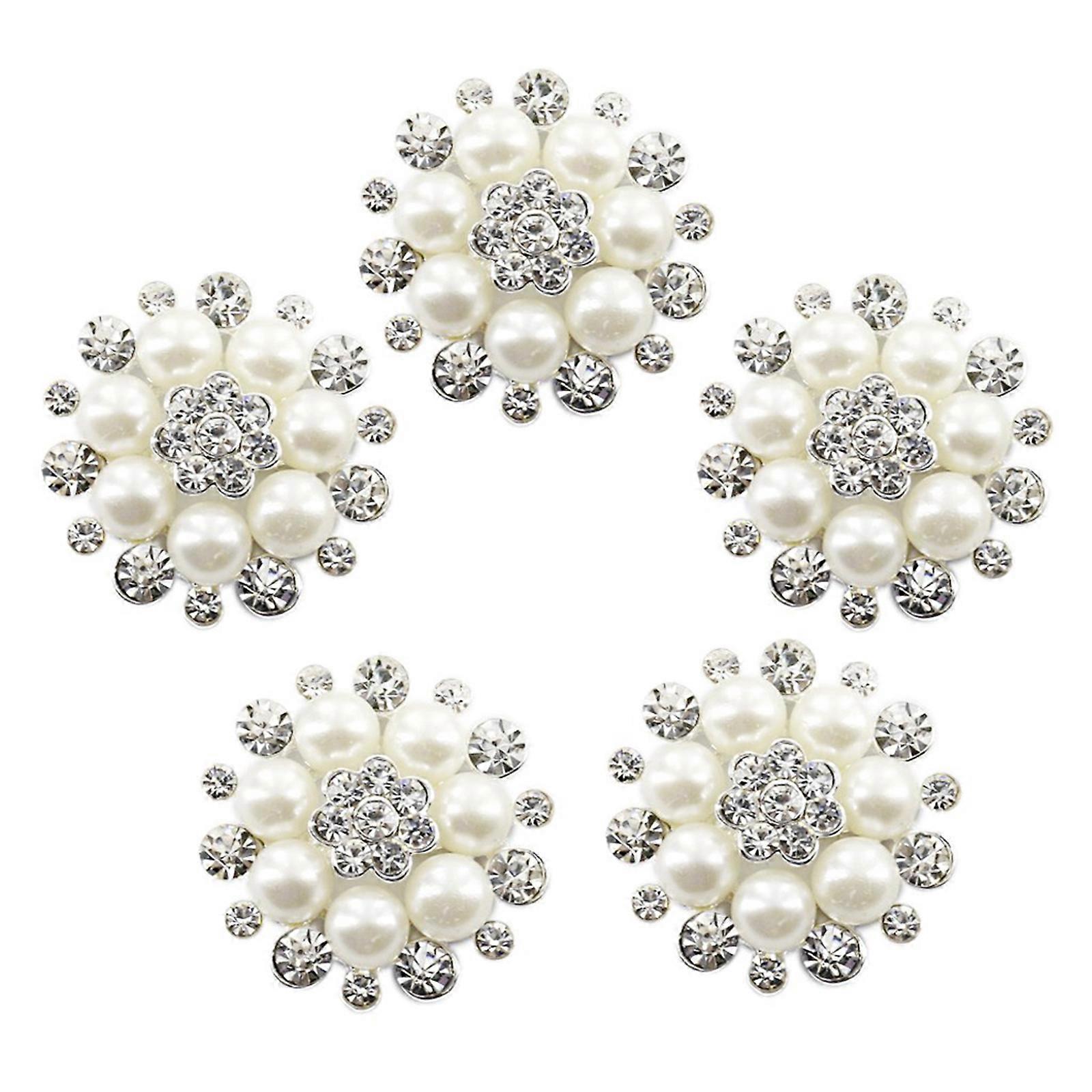 5 Pcs Rhinestones Buttons Artificial Pearls Flower Buttons Decorative Buttons for Jewellery Making Cheongsam Decoration