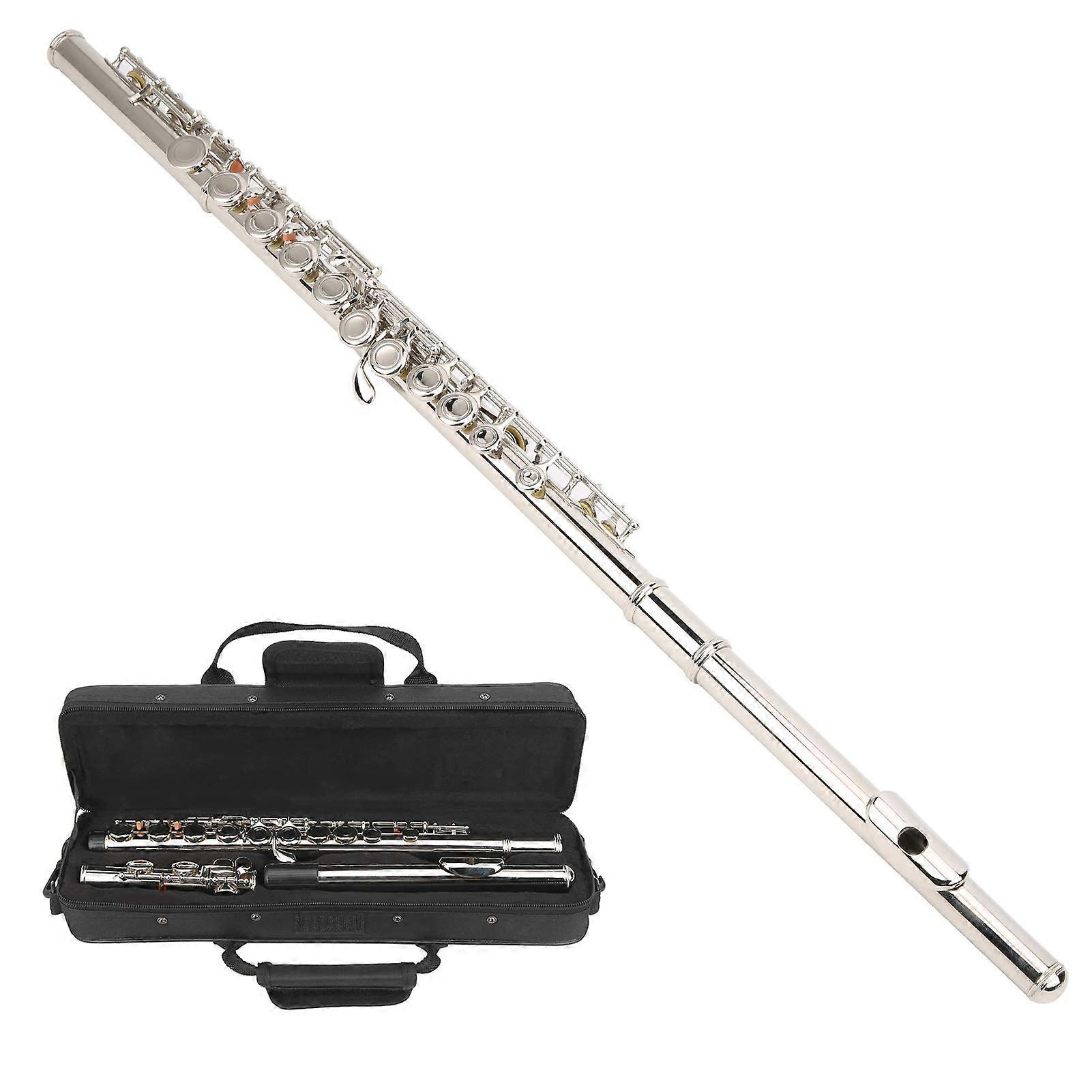 16 Hole C Flute, Brass, Silver, Closed Hole, Beginner with Storage Bag