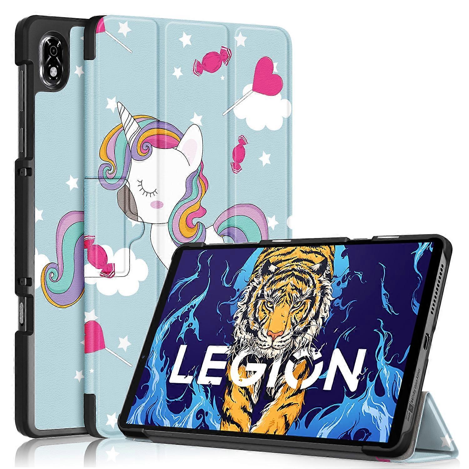 Για Lenovo Legion Y700 3-πτυσσόμενη μαγνητική πόρπη χρωματισμένη σχεδίαση δερμάτινη έξυπνη περίπτωση ταμπλετών